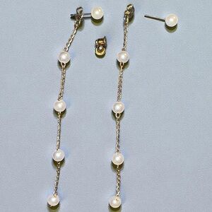 Elegant Gold and Pearl Drop Earrings 4” L
